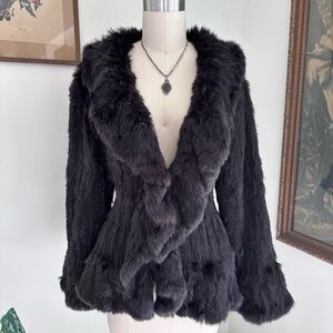 Vintage 90s early 2000s genuine rabbit fur strips cardigan, flared sleeves